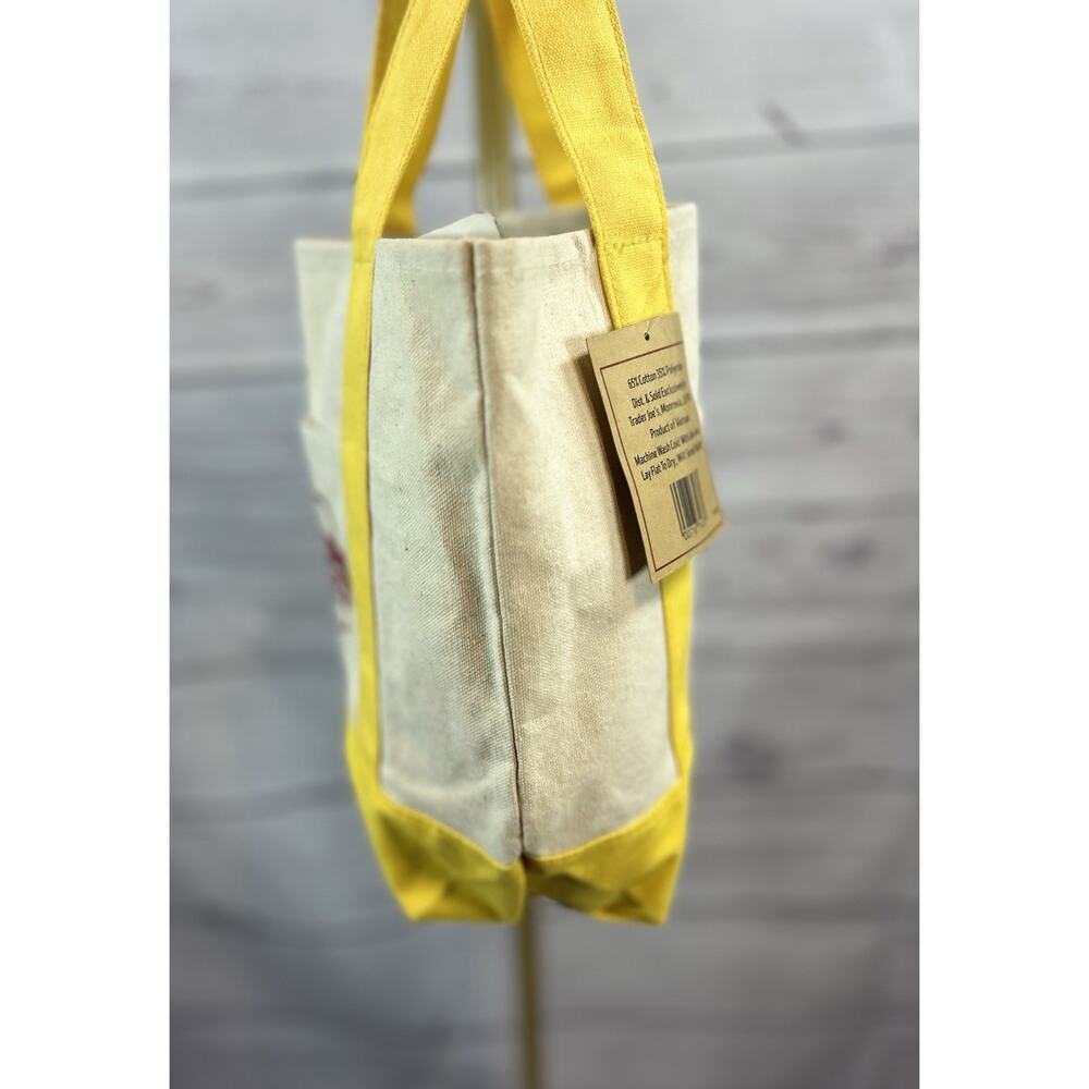 Trader Joe’s Mini Canvas Tote Bag Yellow Limited Edition New Small Grocery Tote - Picture 5 of 8